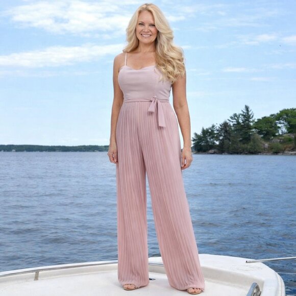 Strappy Maxi Pleated Jumpsuit | Blush Pink - Picture 5 of 7